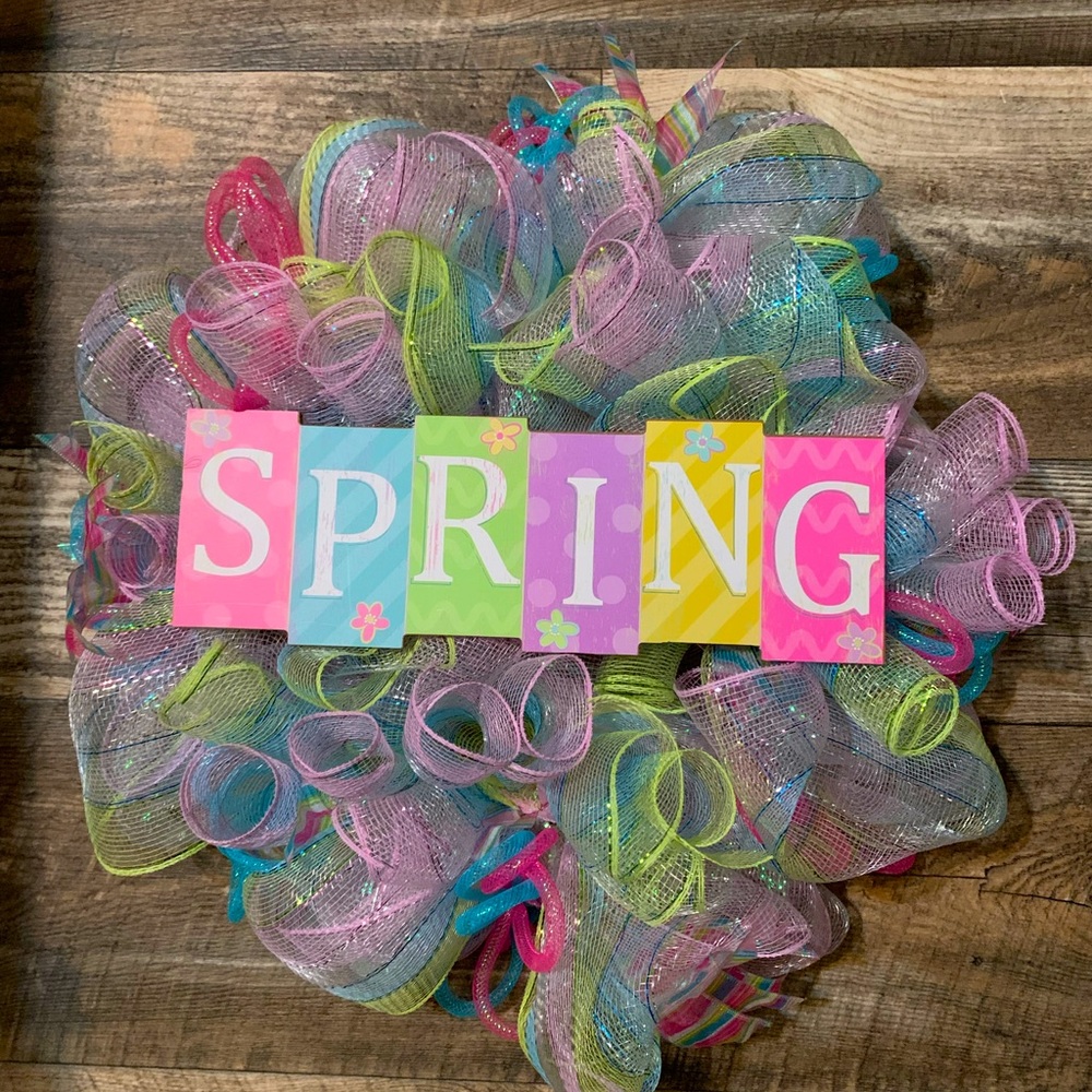 One of a kind handmade multicolored spring wreath.